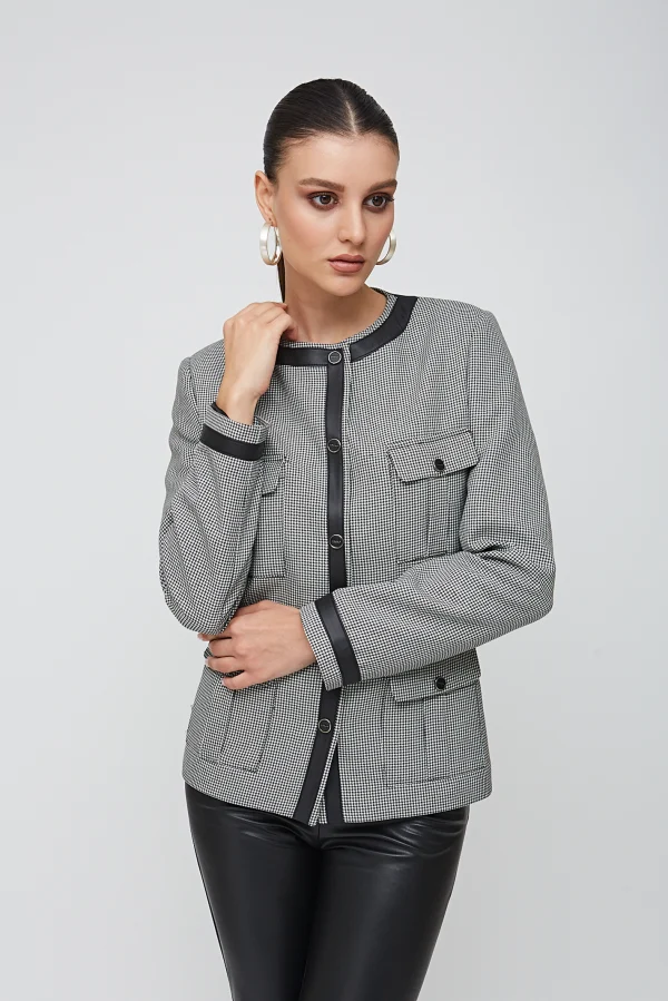 Bisiklet Yaka Derili Siyah/Beyaz Ceket - BE OZ