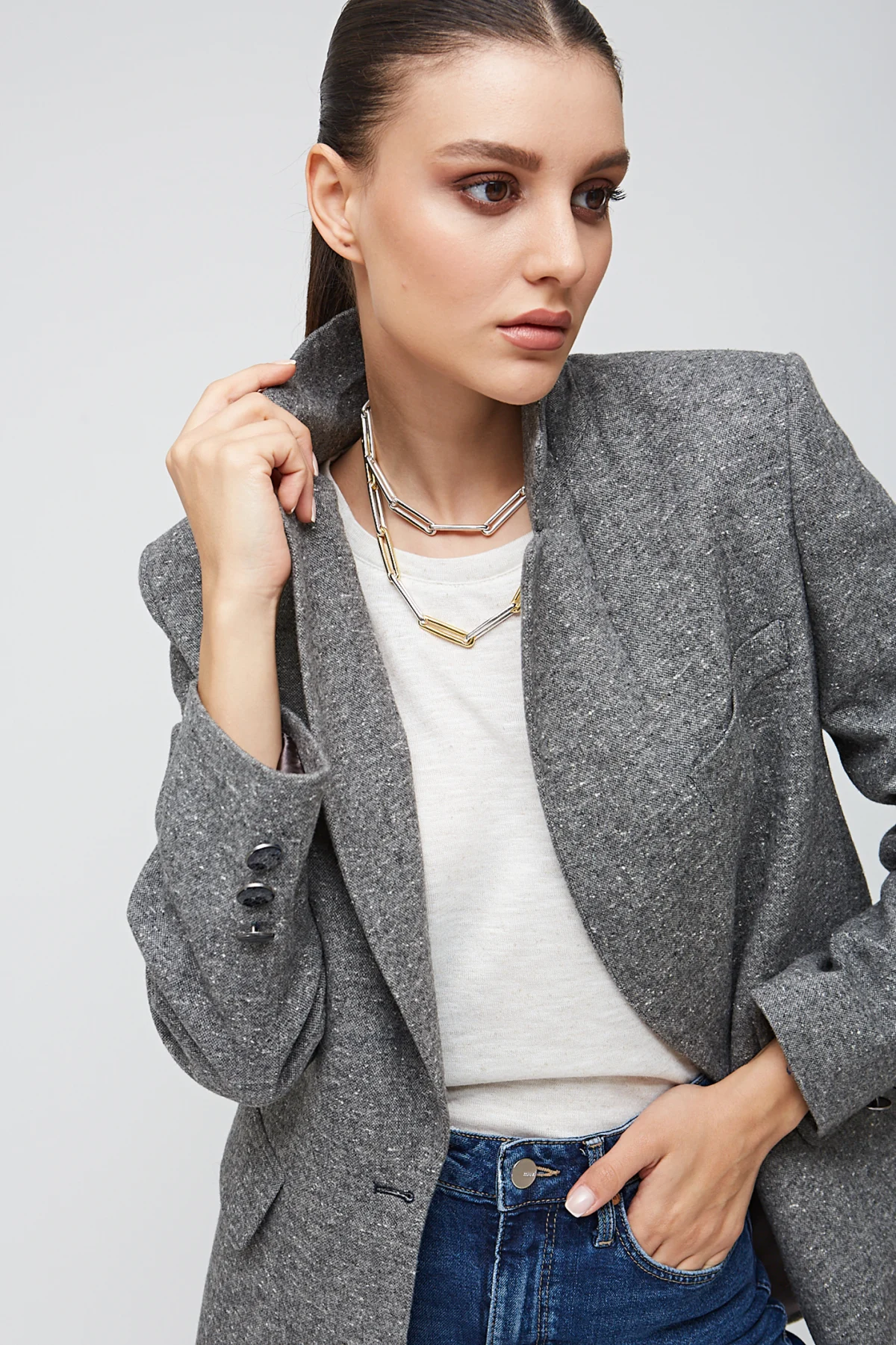 Blazer Kaşe Gri Ceket - BE OZ - Görsel 4