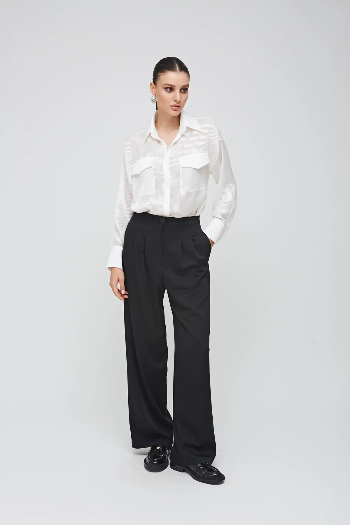 Cepli Şifon Beyaz Gömlek - BE OZ - Görsel 3