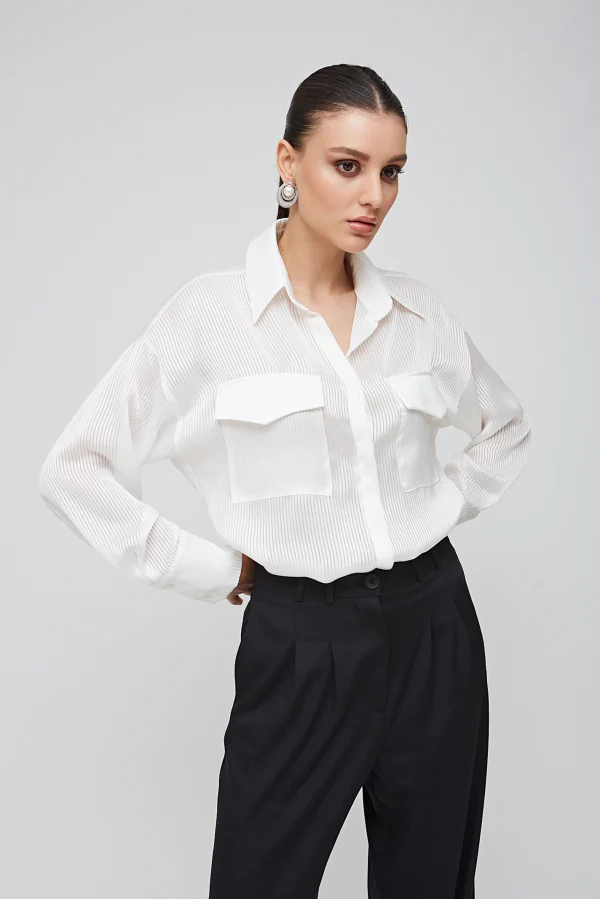 Cepli Şifon Beyaz Gömlek - BE OZ
