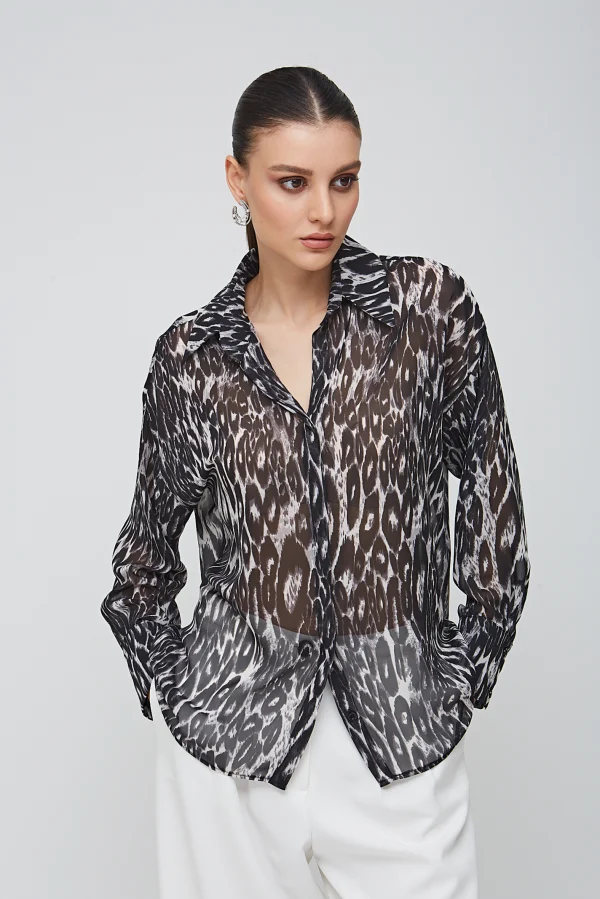 Gri Leopar Desenli Gömlek - BE OZ