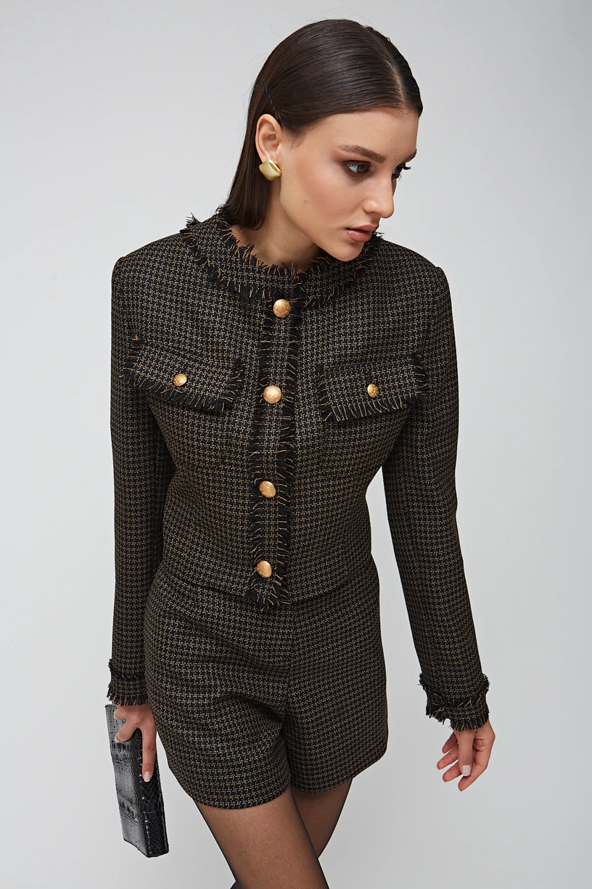 Bisiklet Yaka Kısa Yün Kahve/Siyah Ceket - BE OZ - Görsel 3