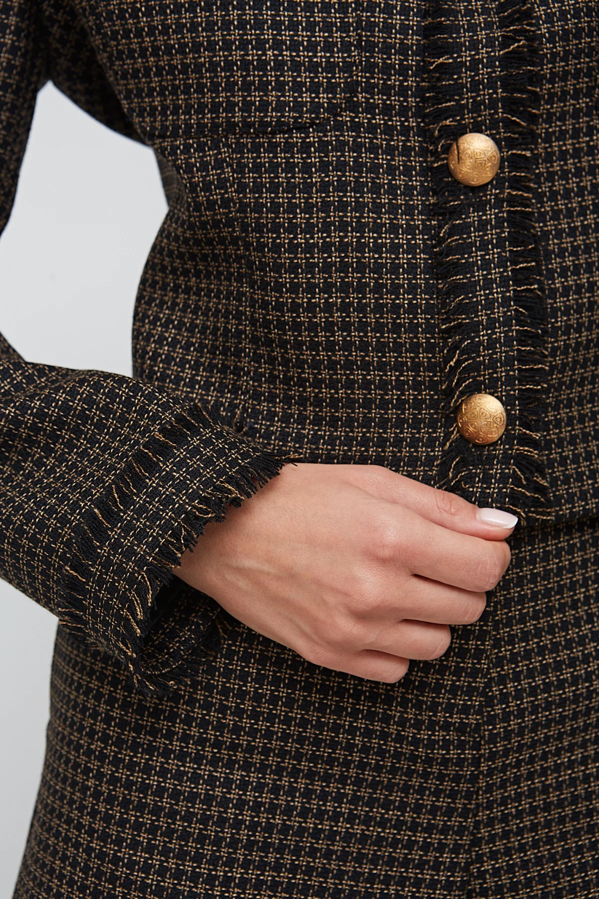 Bisiklet Yaka Kısa Yün Kahve/Siyah Ceket - BE OZ - Görsel 5