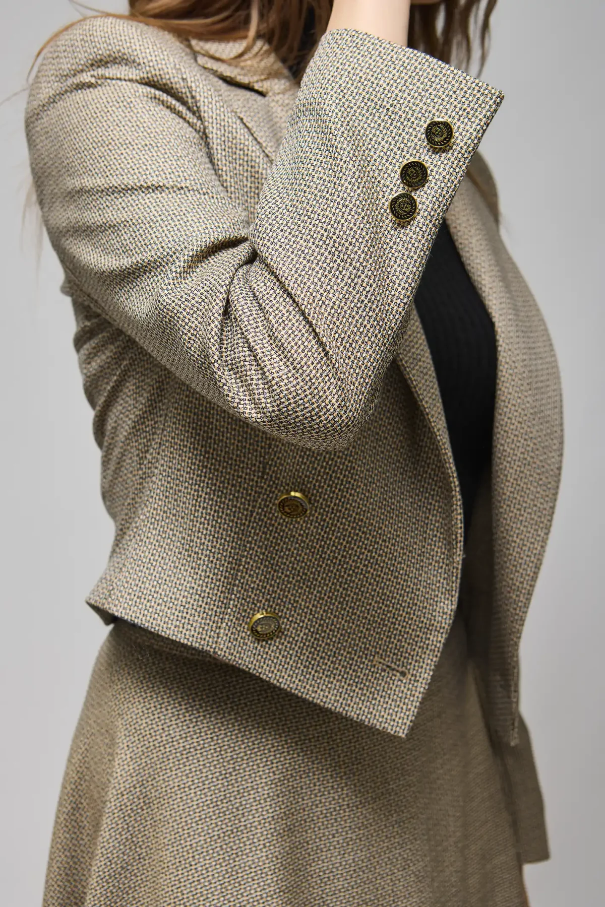 Kruvaze kısa karamel ceket