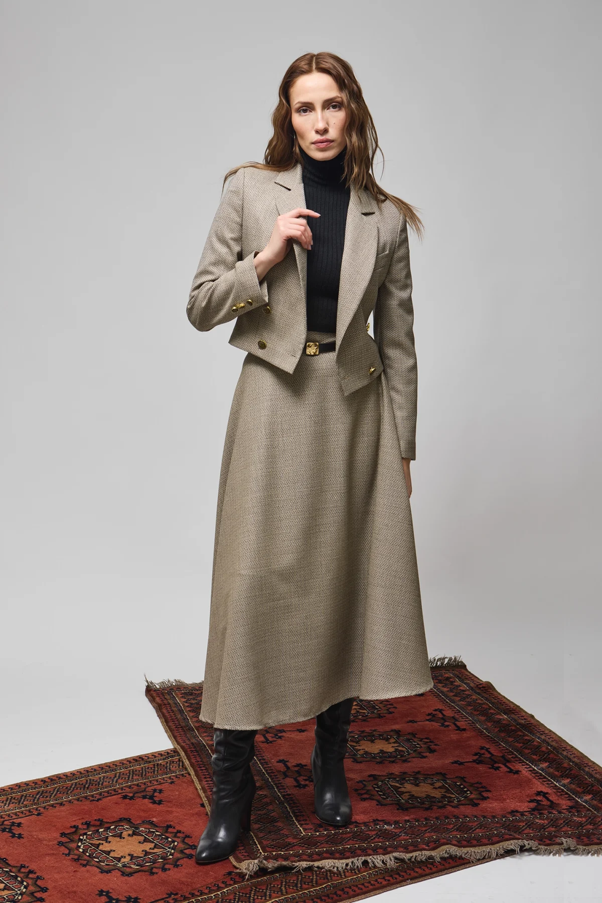 kruvaze kısa karamel ceket