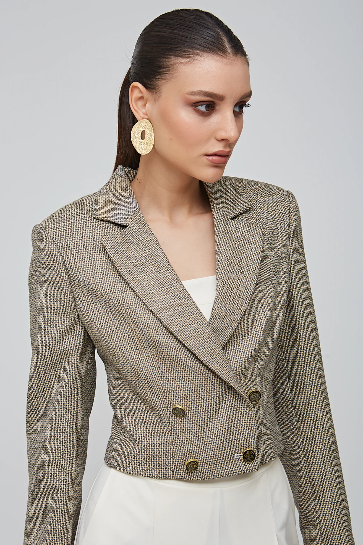 Kruvaze Kısa Karamel Ceket - BE OZ - Görsel 3