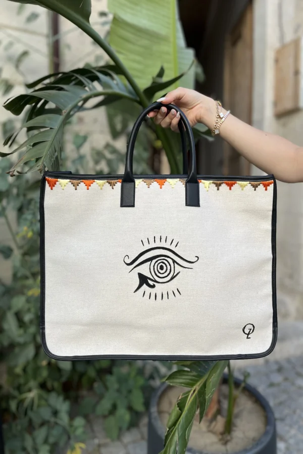 Nakış İşlemeli Göz Desen Kanvas Çanta - BE OZ