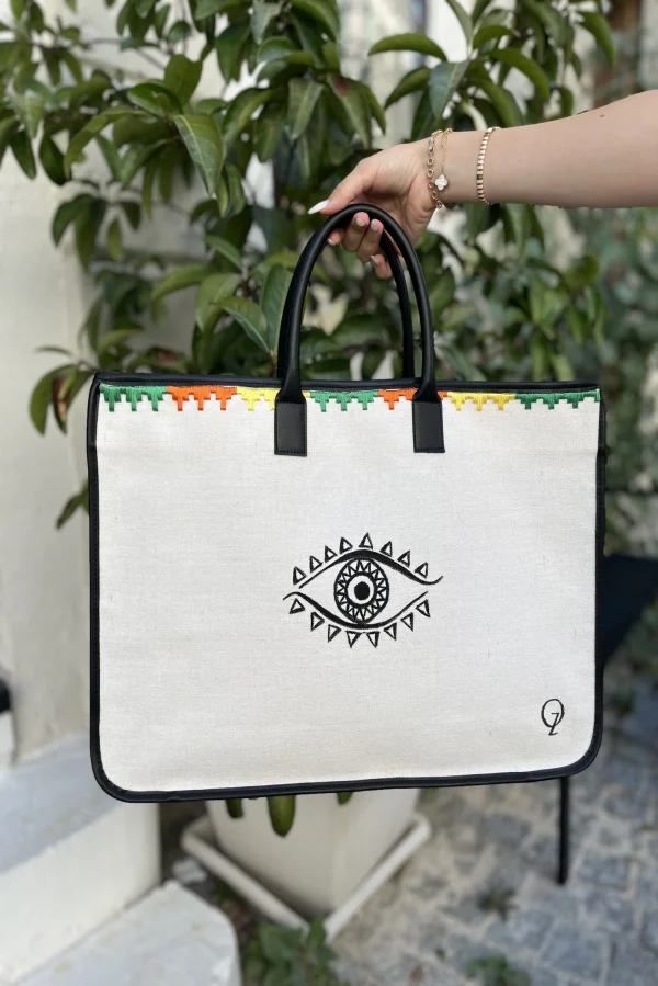 Nakış İşlemeli Göz Desen Kanvas Çanta - BE OZ