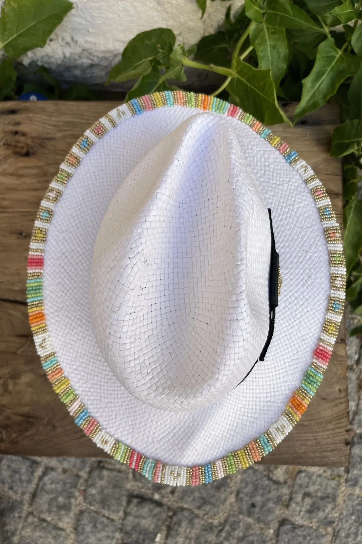 Boncuk İşlemeli Hasır Şapka - BE OZ - Görsel 1