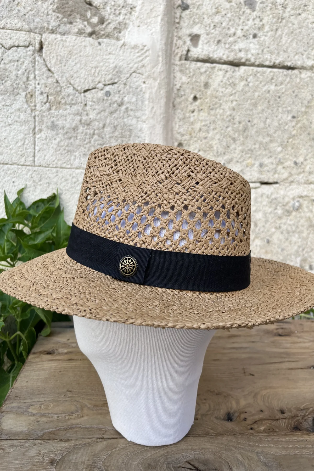 Siyah Şeritli Hasır Kahve Şapka - BE OZ - Görsel 2