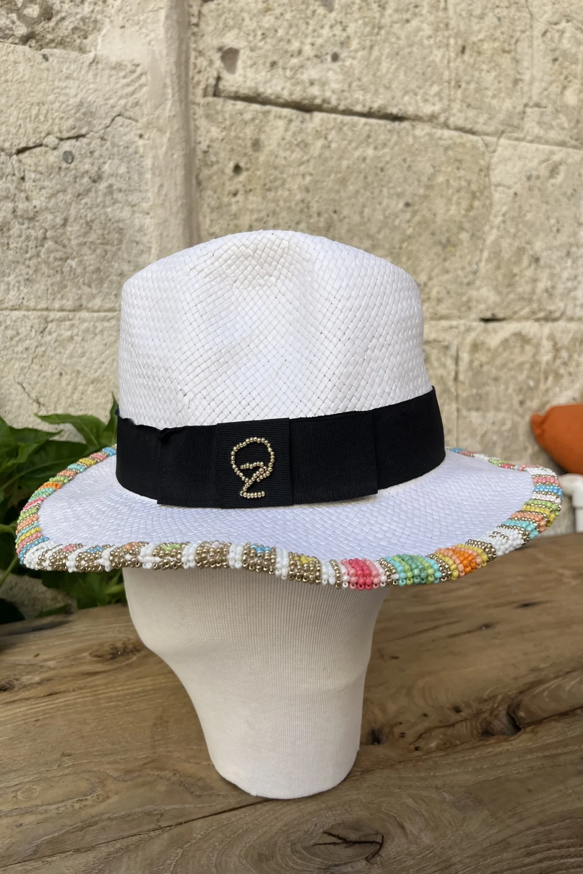 Boncuk İşlemeli Hasır Şapka - BE OZ - Görsel 2