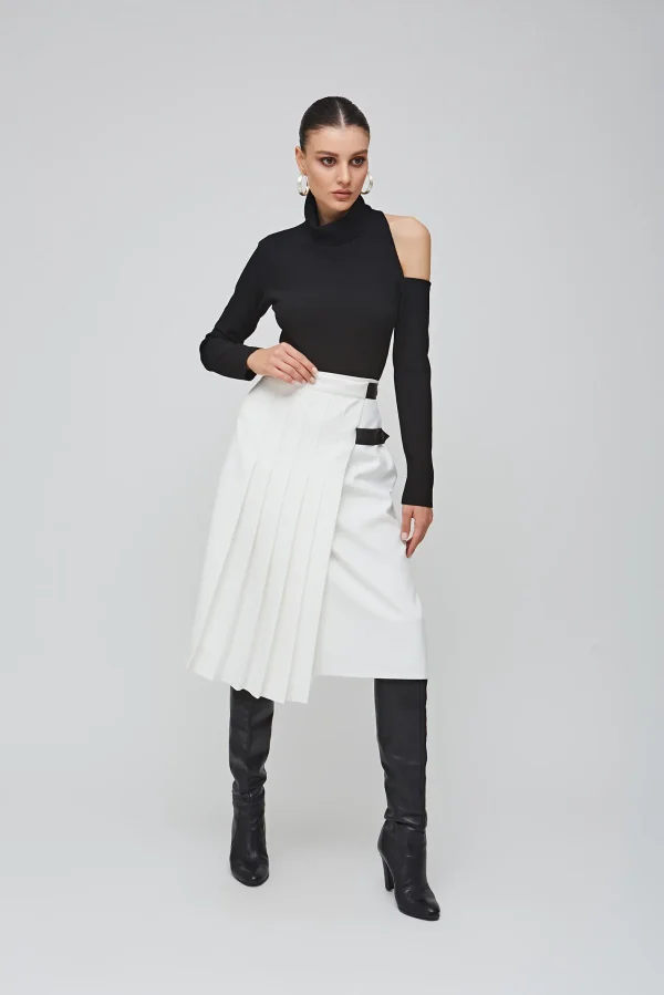 Pileli Uzun Beyaz Etek - BE OZ