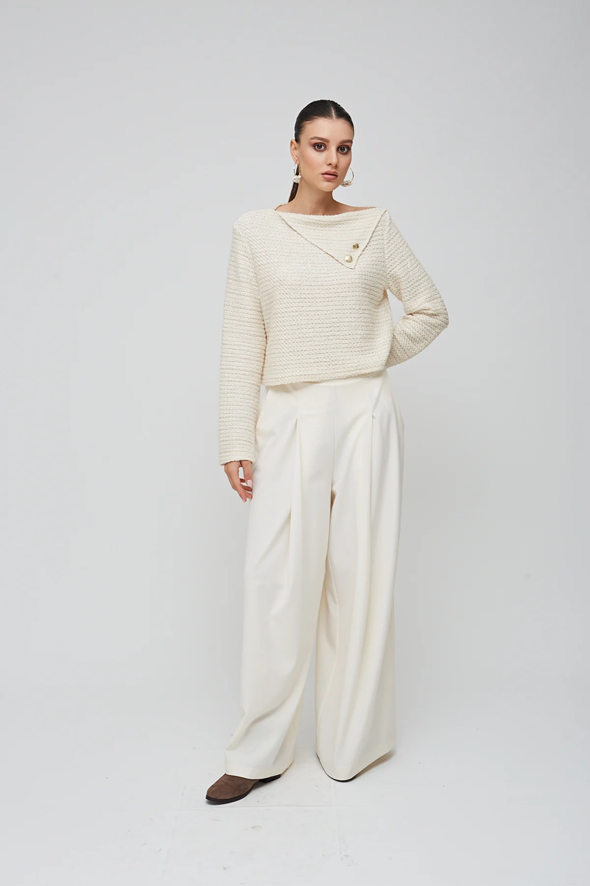 V Parçalı Krem Triko Bluz - BE OZ - Görsel 2